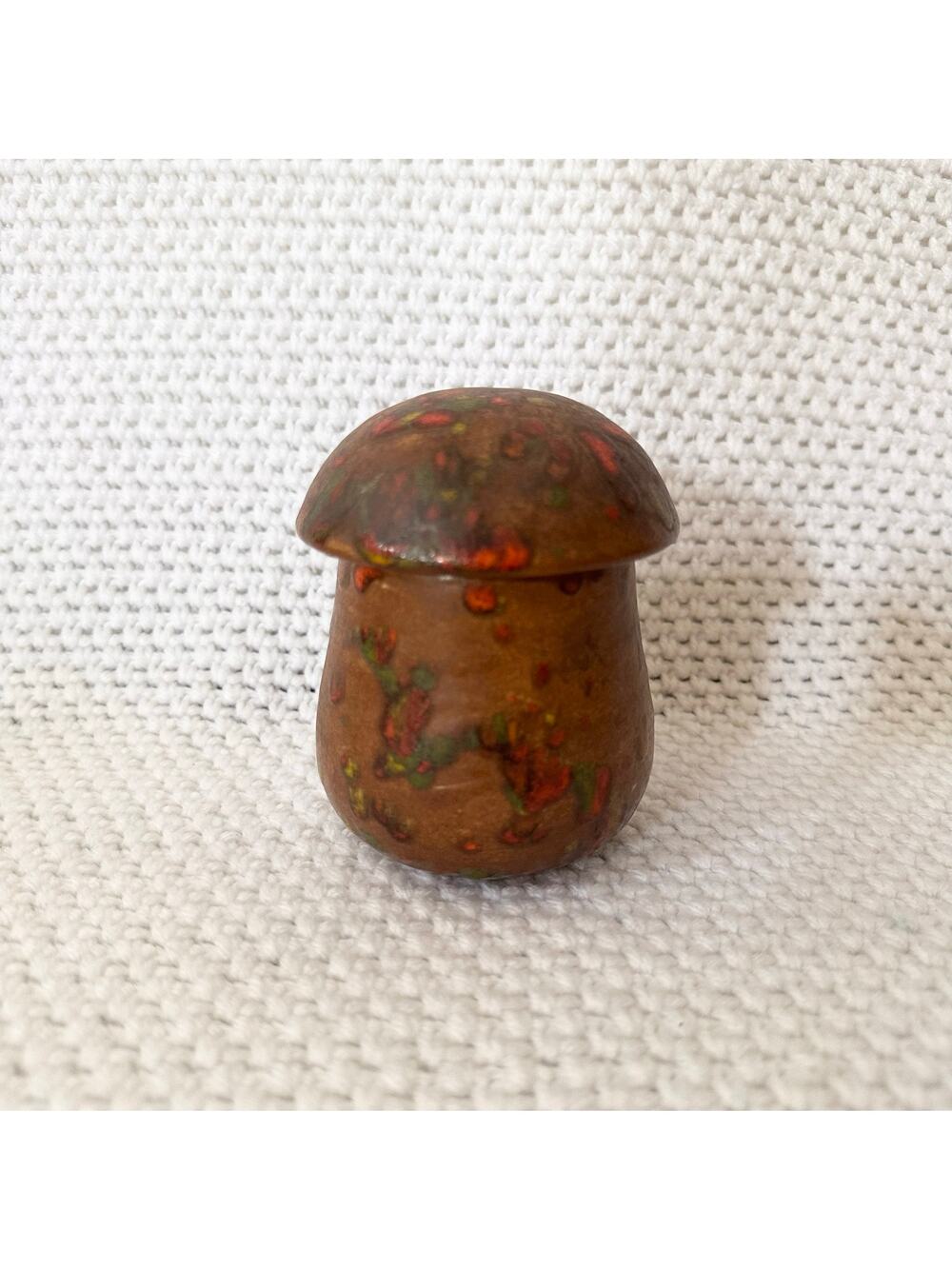 Vintage Marked Signed JM 71 Ceramic Mushroom Red Green Drip Glaze Trinket Box